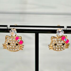 Hello Kitty Crystal Earrings with Hot Pink Bow